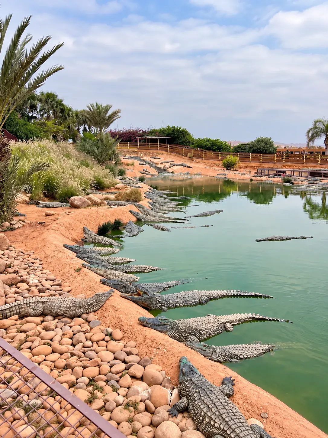 Crocodiles beside the water at the Agadir crocodile park