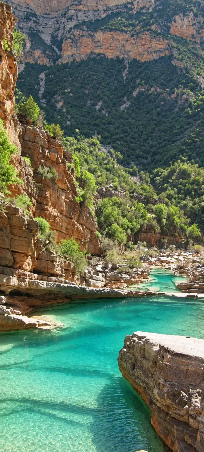 Turquoise water below the cliffs of Paradise Valley